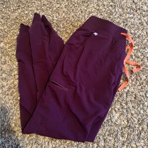 Figs Purple Scrub Pants with Orange Drawstring